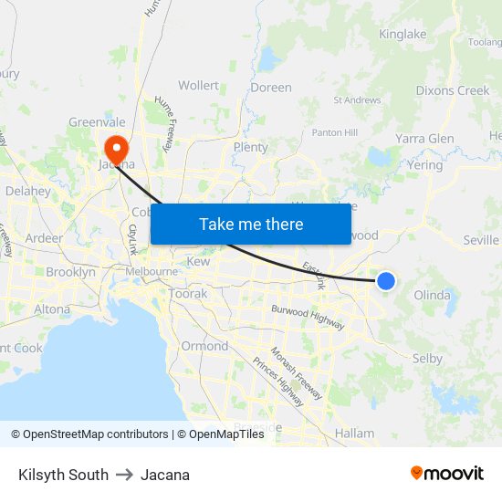 Kilsyth South to Jacana map