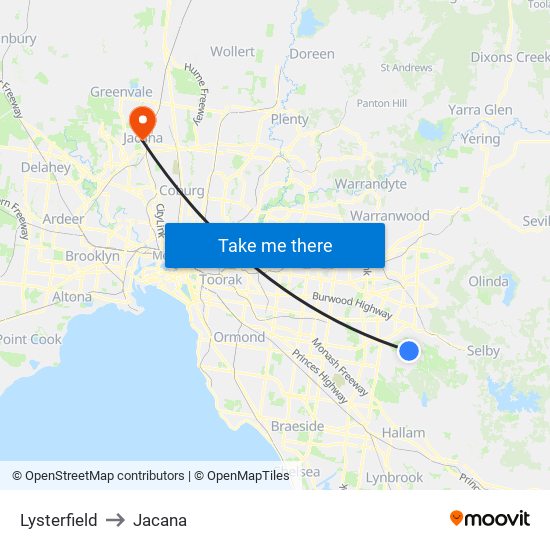 Lysterfield to Jacana map