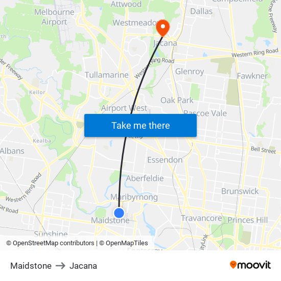 Maidstone to Jacana map