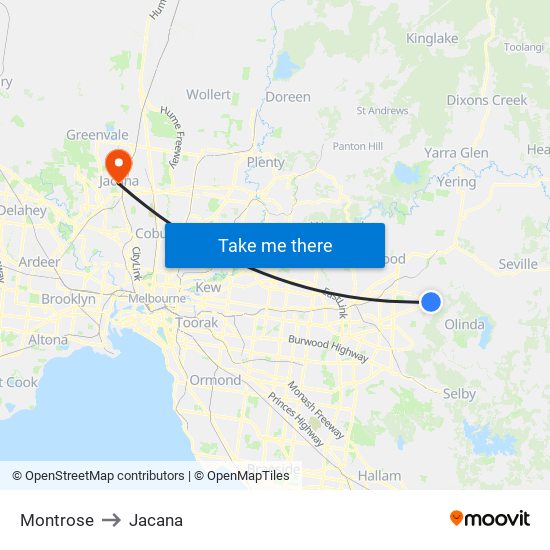 Montrose to Jacana map