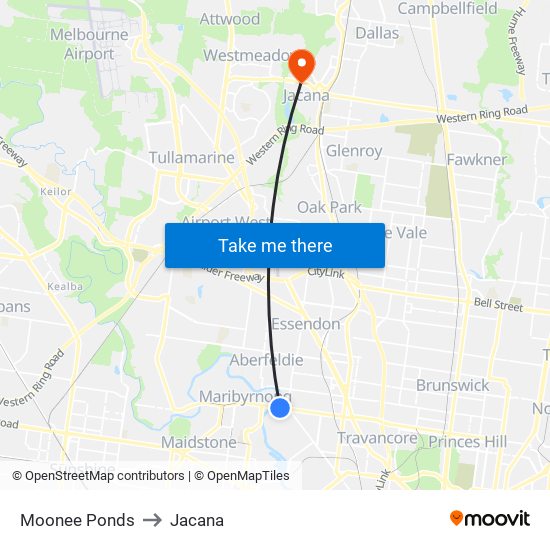 Moonee Ponds to Jacana map