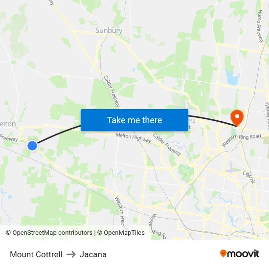 Mount Cottrell to Jacana map