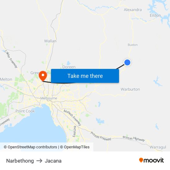 Narbethong to Jacana map