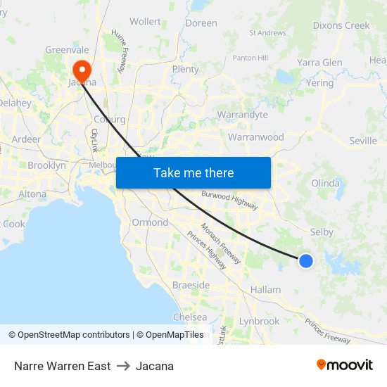 Narre Warren East to Jacana map