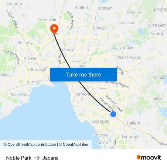 Noble Park to Jacana map