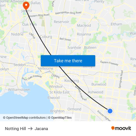 Notting Hill to Jacana map