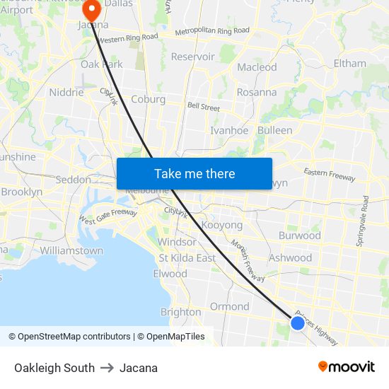 Oakleigh South to Jacana map