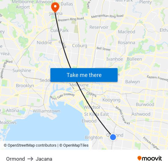 Ormond to Jacana map