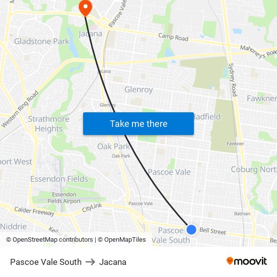 Pascoe Vale South to Jacana map