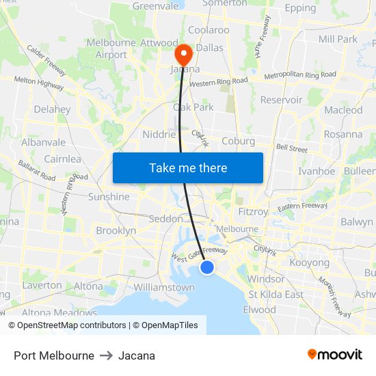 Port Melbourne to Jacana map