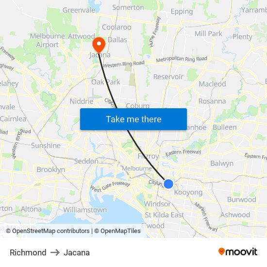 Richmond to Jacana map