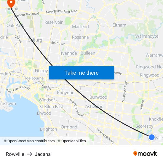 Rowville to Jacana map