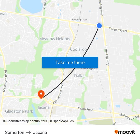 Somerton to Jacana map