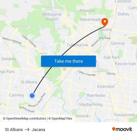 St Albans to Jacana map