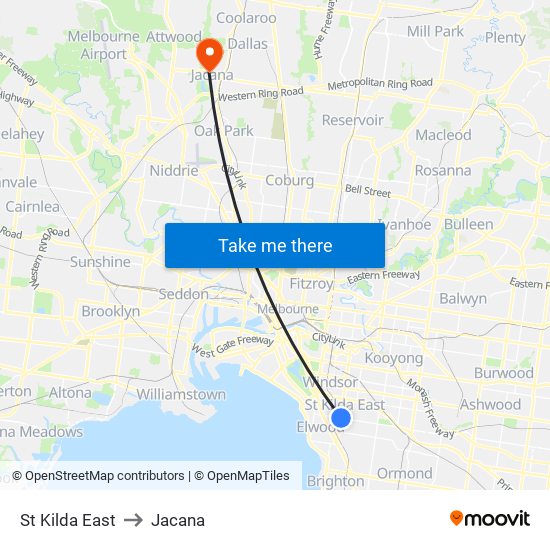 St Kilda East to Jacana map