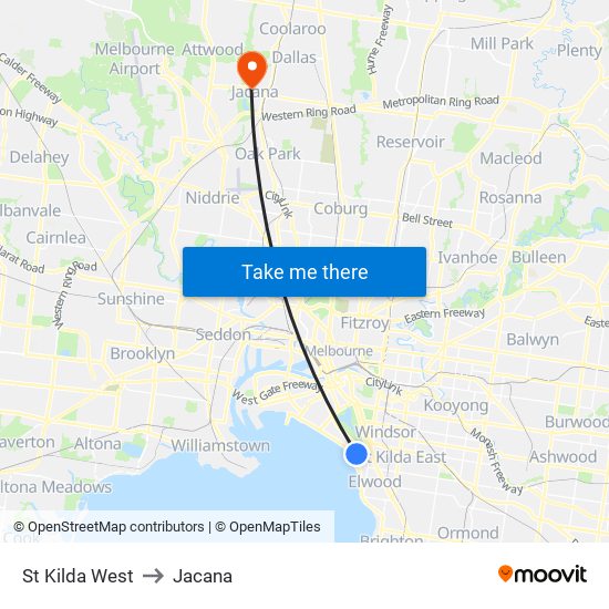 St Kilda West to Jacana map