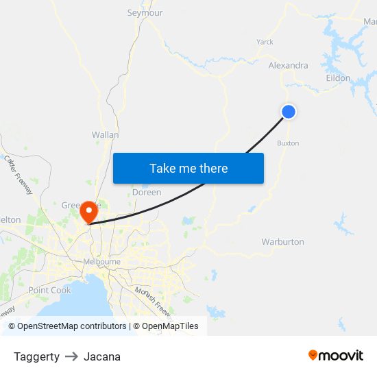 Taggerty to Jacana map