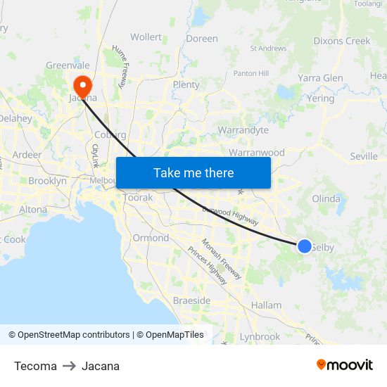 Tecoma to Jacana map