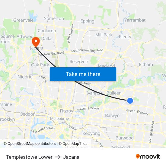 Templestowe Lower to Jacana map