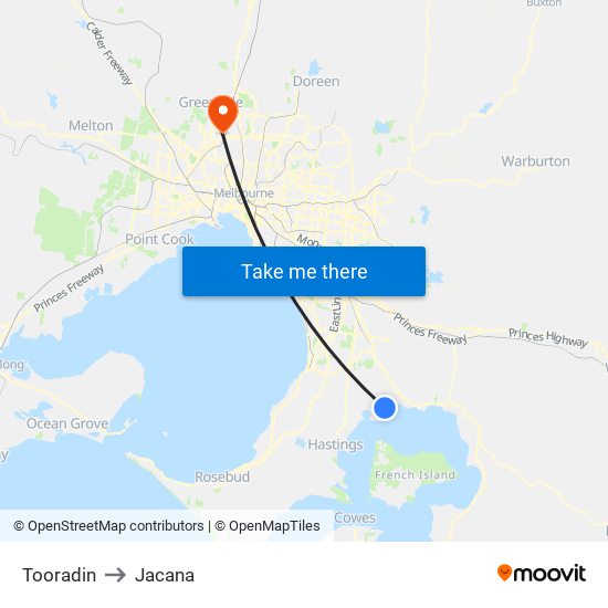 Tooradin to Jacana map