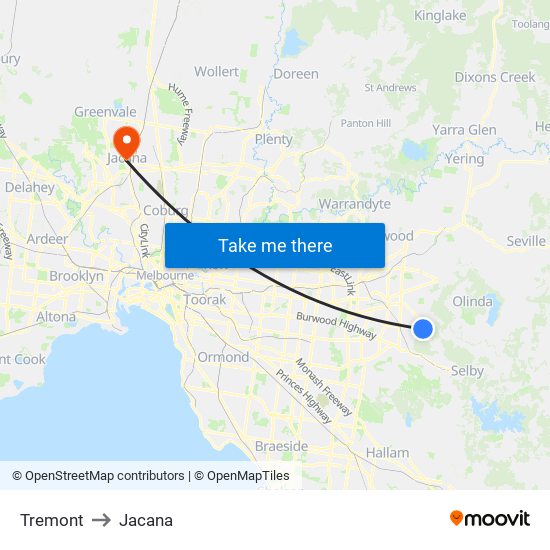 Tremont to Jacana map