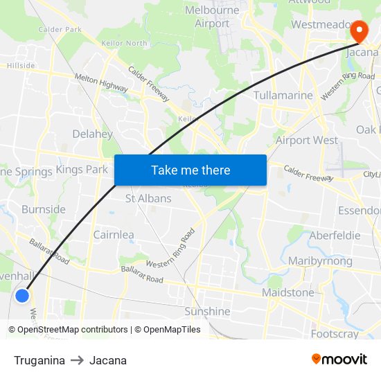 Truganina to Jacana map