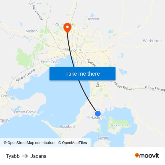 Tyabb to Jacana map