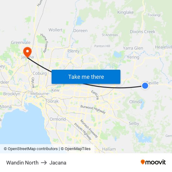 Wandin North to Jacana map