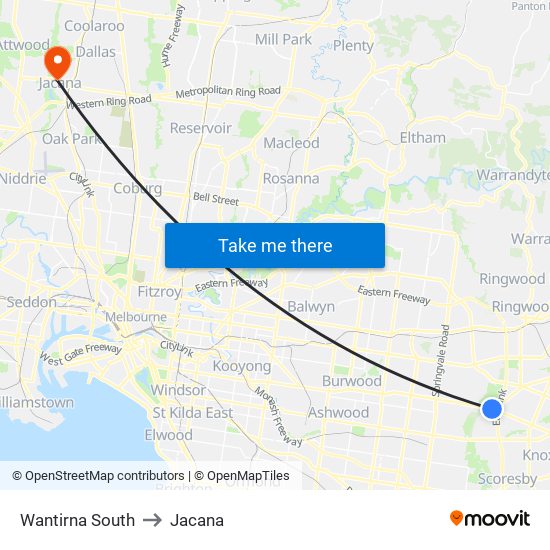 Wantirna South to Jacana map