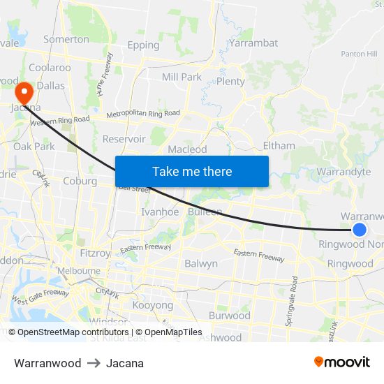 Warranwood to Jacana map