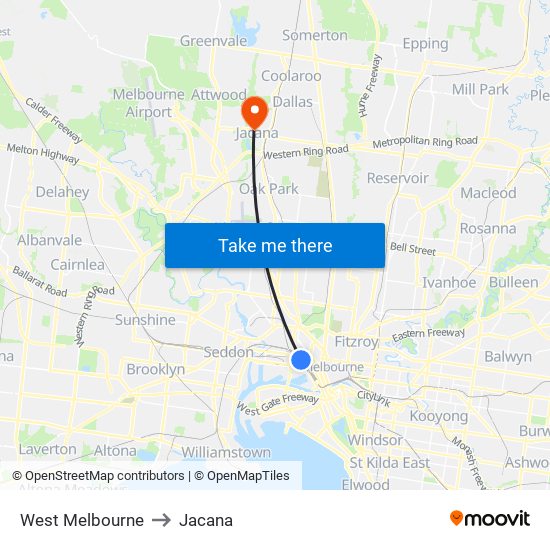 West Melbourne to Jacana map