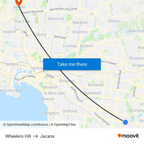 Wheelers Hill to Jacana map