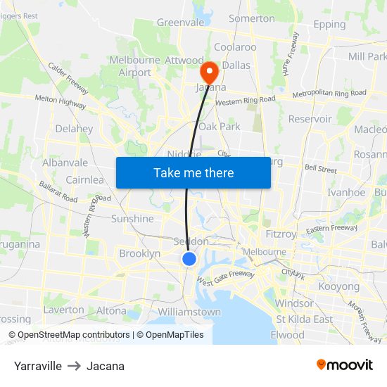 Yarraville to Jacana map