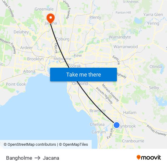 Bangholme to Jacana map