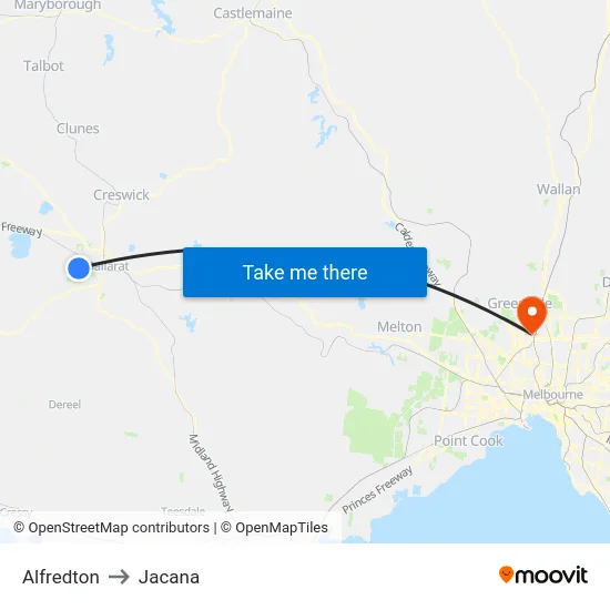 Alfredton to Jacana map