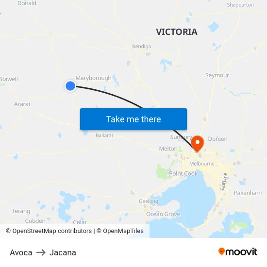 Avoca to Jacana map