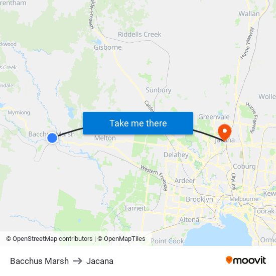 Bacchus Marsh to Jacana map