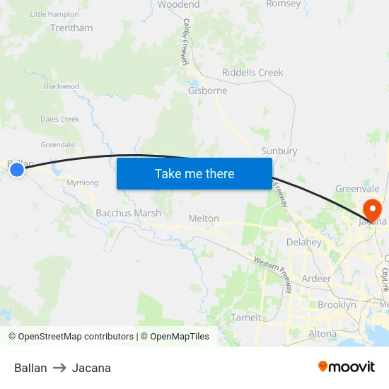Ballan to Jacana map