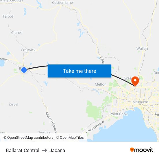 Ballarat Central to Jacana map