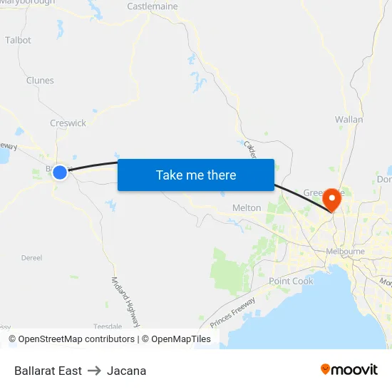 Ballarat East to Jacana map
