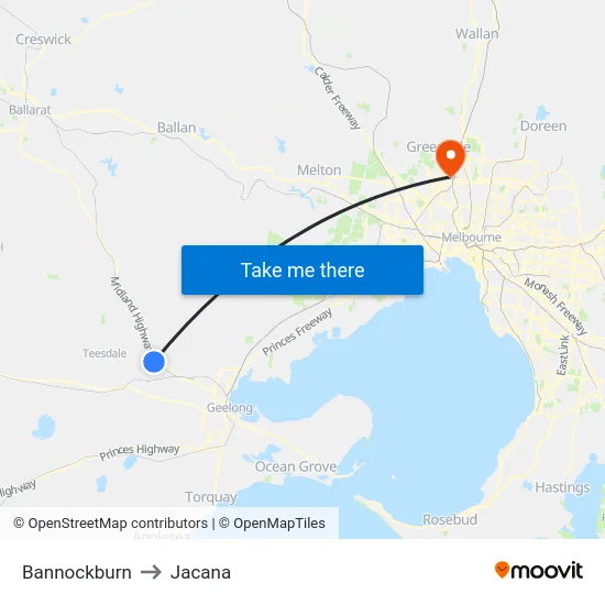Bannockburn to Jacana map