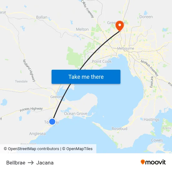 Bellbrae to Jacana map