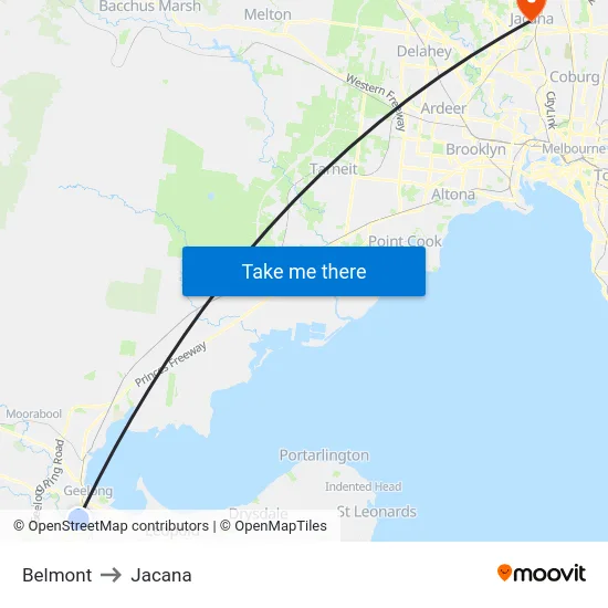 Belmont to Jacana map