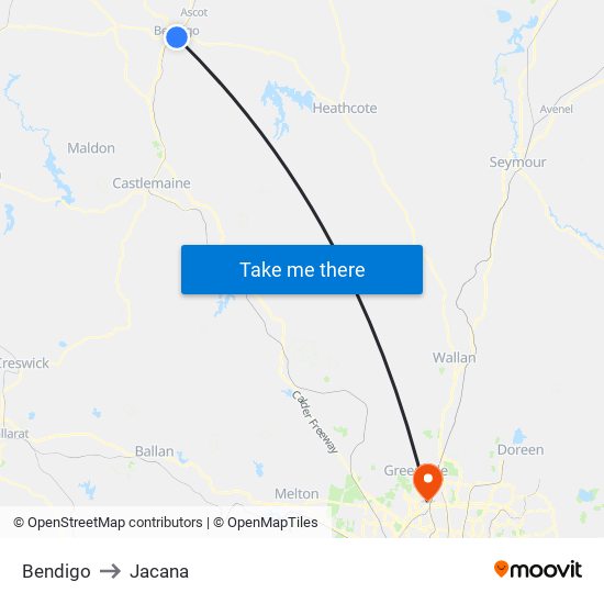 Bendigo to Jacana map