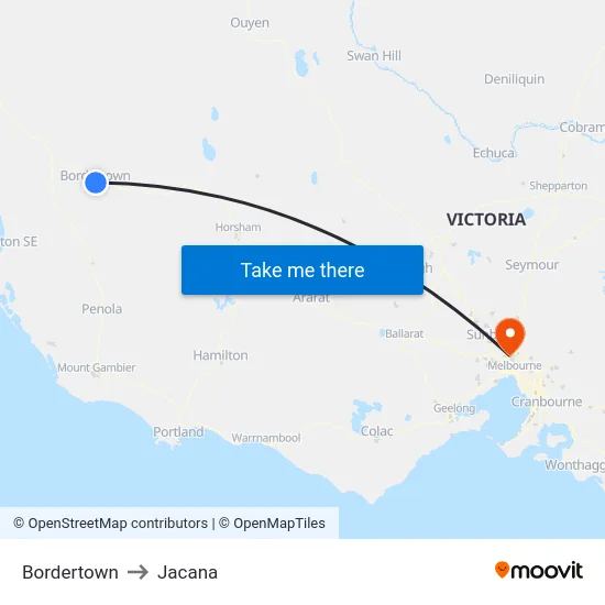 Bordertown to Jacana map