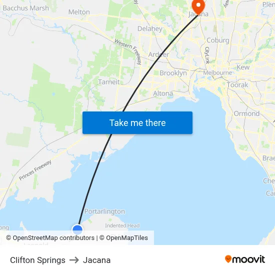 Clifton Springs to Jacana map