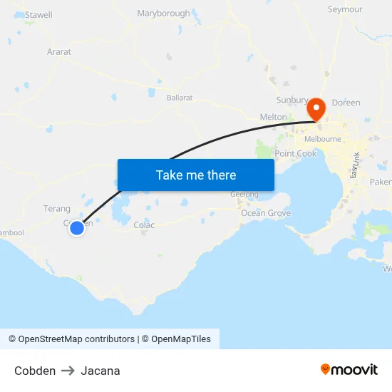 Cobden to Jacana map
