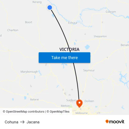 Cohuna to Jacana map