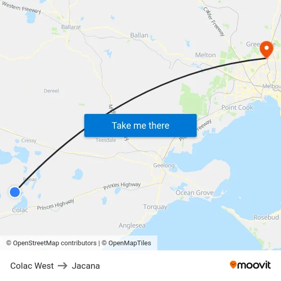 Colac West to Jacana map
