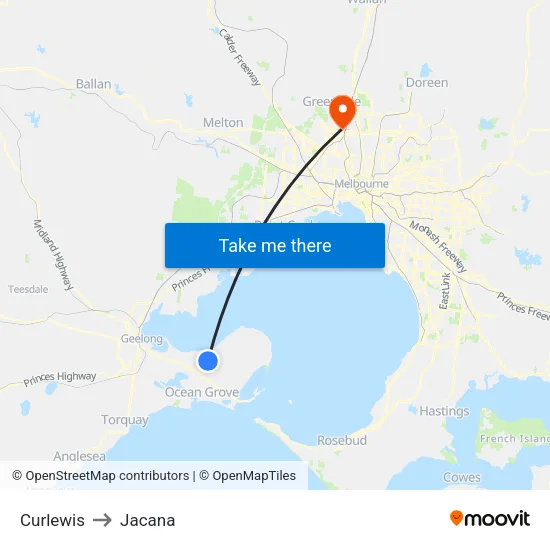 Curlewis to Jacana map